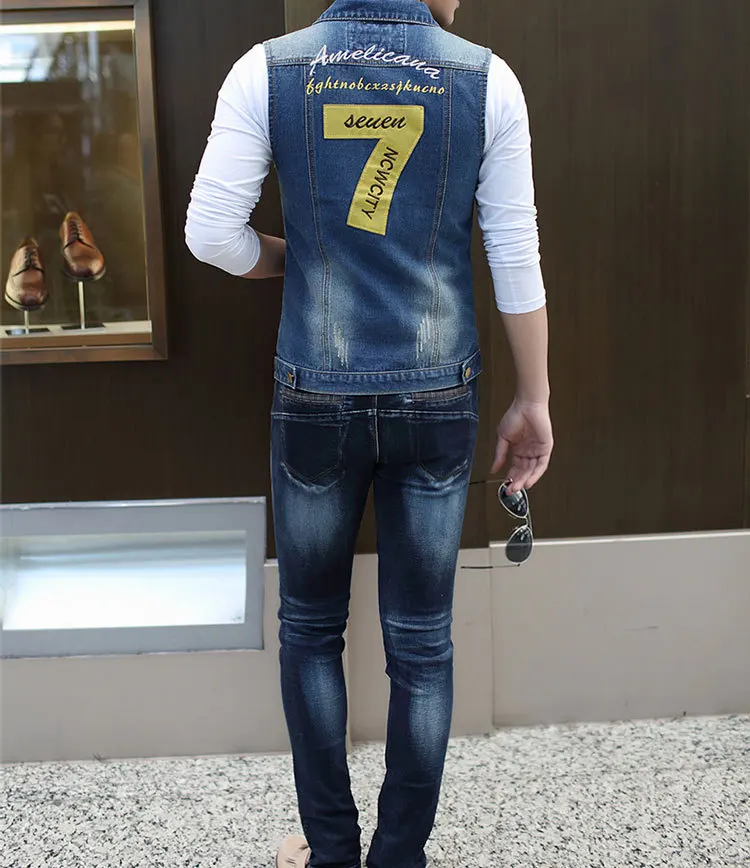 Autumn New Style Men's Denim Waistcoat Men'S Wear Jeans Coat Korean-style Fashion Sleeveless Slim Fit Men’s Denim Jacket