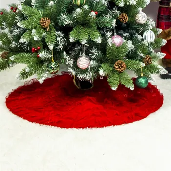 

New Christmas Decorations Fabric Lace Christmas Tree Skirt Pleated Tree Skirt Festive Party Decor 80cm Red Green