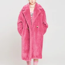 Зимняя женская высококачественная искусственная овечка, меховое пальто, роскошное длинное меховое пальто, Свободное пальто с лацканами, толстые теплые женские плюшевые пальто