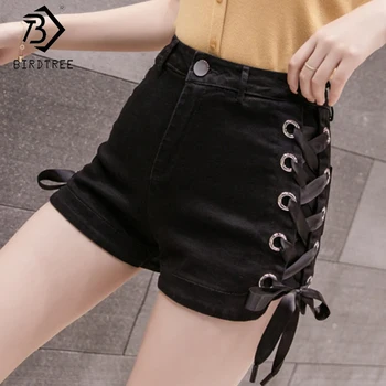 

2020 Spring And Summer New Women's Casual Denim Shorts Button Fly Cross Ribbons Fashion Bottoms Mid Waist Female Shorts B9D005O