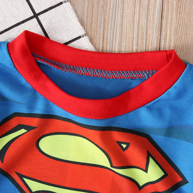 Kids Boy Superman Costume With Cloak Child Halloween Party Cosplay Superman Cotton Pajamas Sleepwear Children Clothes