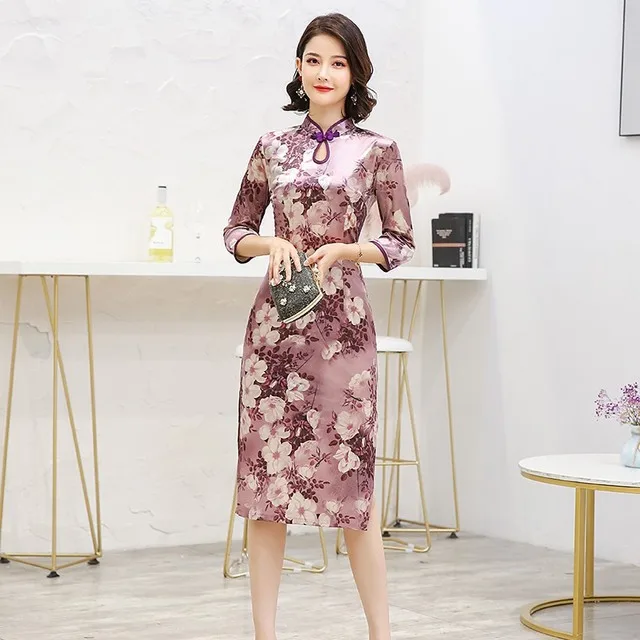 Китайский Улучшенный Принт Большой размер 4XL мать cheongsam один слой длинная секция cheongsam стоячий воротник элегантное платье cheongsam - Цвет: style 12