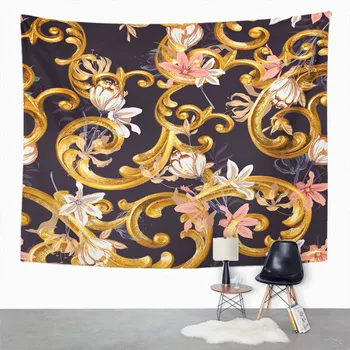 

Abstract Tapestry Floral Flower Gold Luxury Baroque Home Dorm Decor Large Tapestry Wall Hanging Blanket For Living Room Bedroom