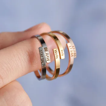 

DIY Piercing Gold Shiny Colgante Metal Ring Personalized Custom Letter Name Lucky Number Date Engraved Rings Trinket For Gifts