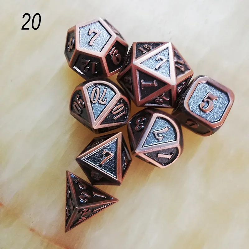 Металлические кости dnd Набор кубиков rpg многогранные Твердые подземелья и дракон настольные игры цинковый сплав зеленый цифровой d& d кости 7 шт - Цвет: 20