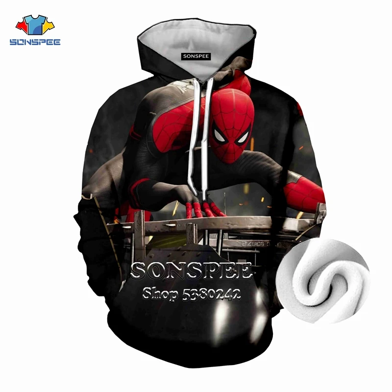 Для мужчин и женщин, SONSPEE, 3D принт, флис, плотная толстовка, фильм, Spider-man, повседневная, Harajuku, с капюшоном, пуловер, теплое пальто, верхняя одежда - Цвет: 4