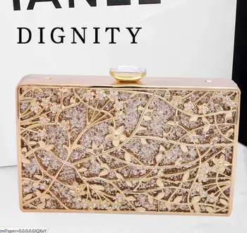 

Women fashion Hollow out evening bag Hard gold/blue/red/black girl party purse bridal wedding Day clucth