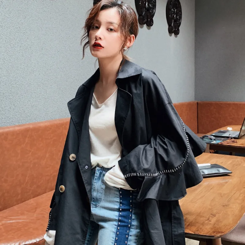 Английский стиль, отложной воротник, двубортный длинный рукав, Женский однотонный узкий длинный плащ, пальто, верхняя одежда, осень, новинка L213