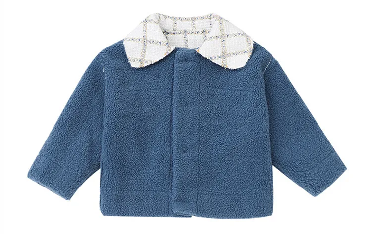 winter England little CC style Artificial lamb fur classic grid warm sweet turn-down collar jacket outwear for teenage girls
