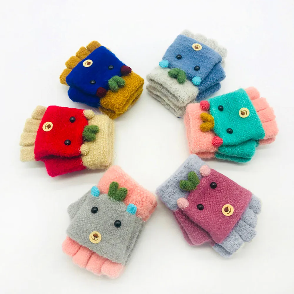Детские перчатки; зимние детские перчатки для маленьких девочек и мальчиков; зимние теплые варежки в стиле пэчворк с изображением животных из мультфильмов; детские перчатки