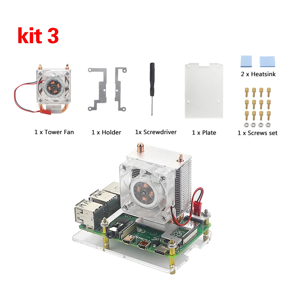 52Pi ICE-Tower Вентилятор охлаждения V2.0 черный супер теплоотвод чехол для Raspberry Pi 4 B/3B/3B+ вентилятор RPI100 - Цвет: KIt3