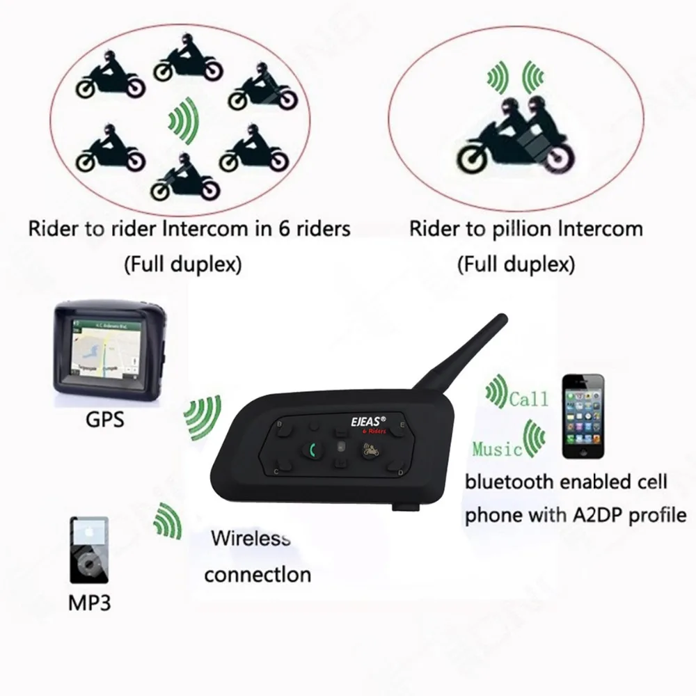 2pcs V6Pro Motorcycle Intercom Group Helmet Bluetooth Headset Waterproof Handsfree 1200 m Mortorbike Interphone Moto Garnish