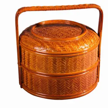 

Two-tier gift moon cake bamboo basket portable food basket bamboo tea set storage meal picnic hotel specialty food box