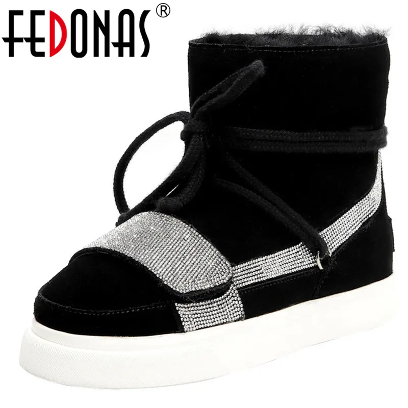 

FEDONAS Sweet Female Newest Warm Snow Boots Cow Suede Height Increasing Women Ankle Boots Party Casual Shoes Woman Big Size