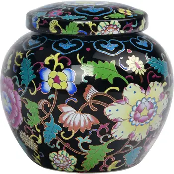 

Chinese Ceramic Tea Box Vintage Floral Tea Storage Containers Family Home Porcelain Jar Light Green Powder Coffee Tea Can Gift