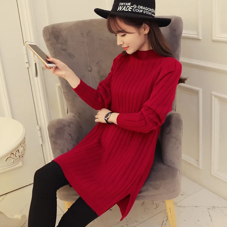 Half Turtleneck Sweater Dress Women For Winter Long Sleeve Knitted Office | Женская одежда
