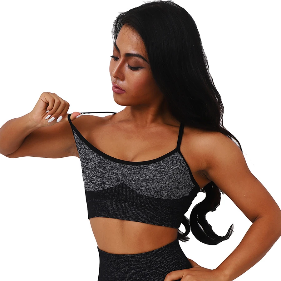 Dark gray (Bra) Спортивные комплекты для бега, Женская бесшовная одежда для йоги, бюстгальтер, леггинсы, комплект из 2 предметов, колготки, штаны с высокой талией, леггинсы для спортзала, фитнеса, спортивная одежда - Цвет: Dark gray (Bra)