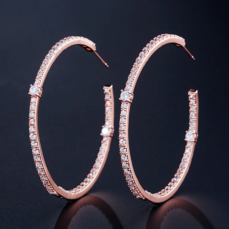 

UILZ White Gold Hoop Earring Fashion Round Shining Cubic Zircon Hip Hop Big Earring for Women Jewelry Wedding Dinner UE2295