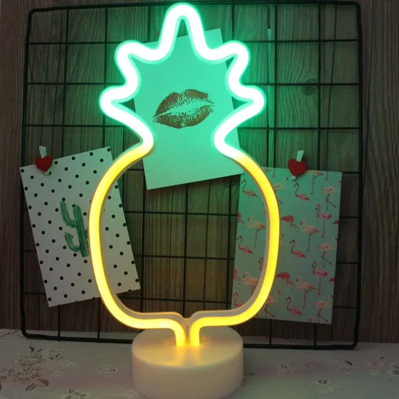 USB неоновый светодиодный знак единорога ночной Светильник Фламинго декоративные Луны Светодиодная лампа вечерние Радуга дома Детская комната Декор Светильник СВЕТОДИОДНЫЙ ночник для детей - Испускаемый цвет: Pineapple