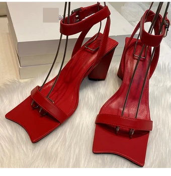 

EMMAKING Fashion Square Toe Sandals Women Summer High Heels Women Gladiator Aquare Heel Sandals For Dress Party 2020