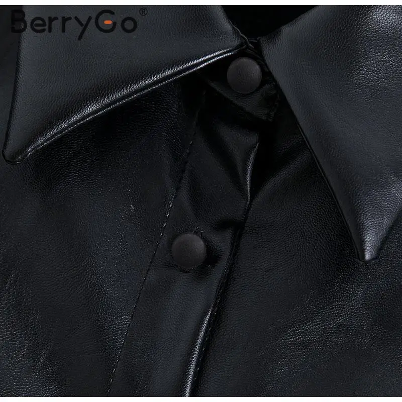 BerryGo Модные Куртки из искусственной кожи для женщин, женская верхняя одежда с пышными рукавами, пальто, Осень-зима, мотоциклетная куртка-бомбер из искусственной кожи, черная куртка