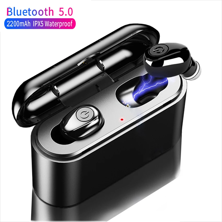  Компактные наушники Bluetooth X8 для смартфонов, водонепроницаемая беспроводная гарнитура TWS со стереозвуком 5D, внешний аккумулятор 2200 мАч 