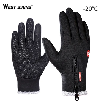 

WEST BIKING Winter Bike Gloves Running Ski Thicken Warm Touch Screen Bicycle Gloves Windproof Thermal Full Finger Cycling Gloves