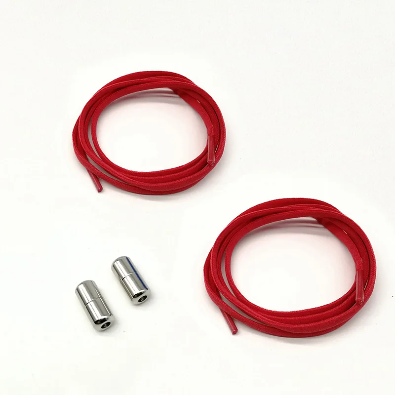 Red shoelace 1 пара(2 шт.) металлический замок круглый шнурок взрослый растягивается ленивый шнурки без галстука шнурки для детей кроссовки эластичные шнурки - Цвет: Red shoelace