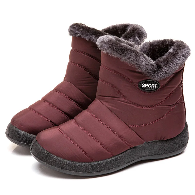 Ankle Boots For Women Boots Fur Warm Snow Boots Female Winter Shoes Women Waterproof Padded Boots Winter Booties Women Footwear - Цвет: Red3