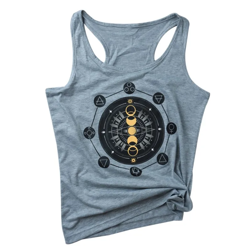 Plus Size Summer Tank Tops Women Sun and Moon Print O-Neck Tank Female Casual Loose Vest Sleeveless Ladies Tops Tee 3XL