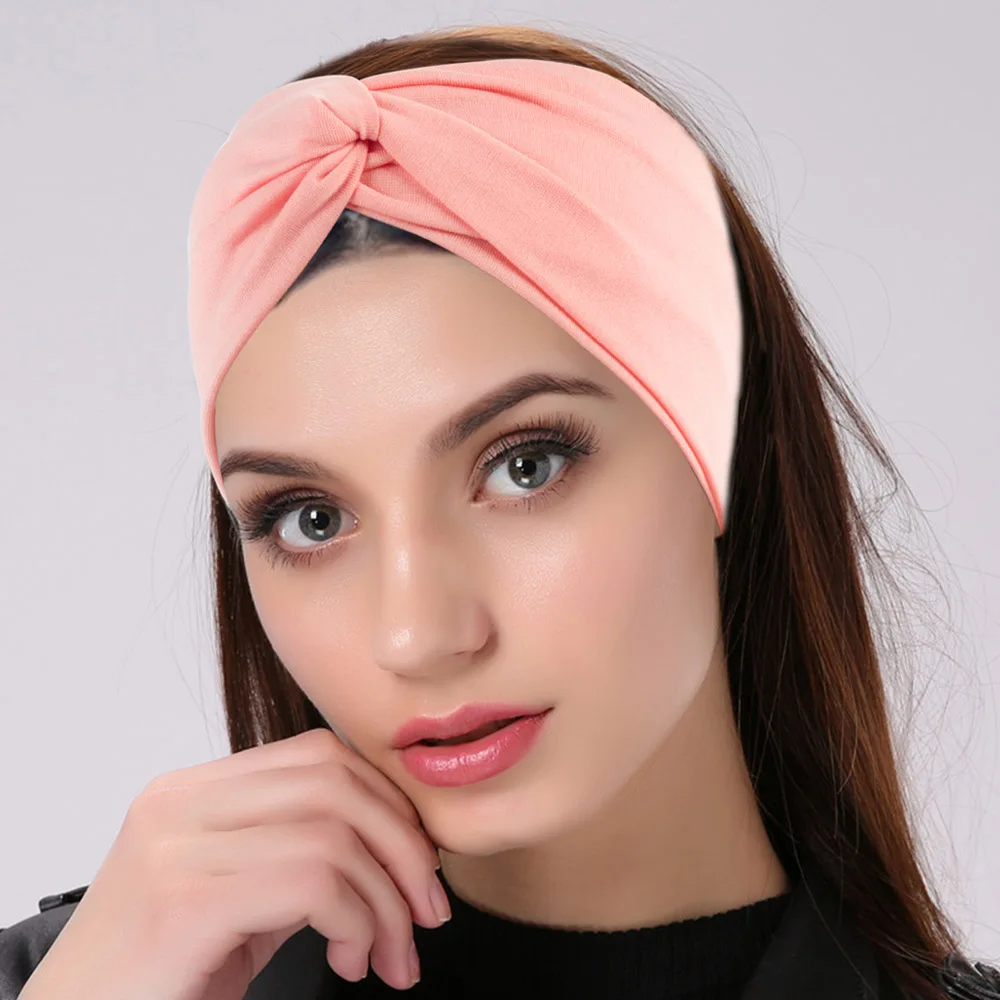 Geebro Women's Cross Knotted Headband Lady Fashion Elastic Hairband Solid Color Sports Yoga Spa Turban Headwear Hair Accessories high waist yoga flare pants for women denim trousers lady high elastic hip lifting jeans sports outdoor indoor autumn winter new