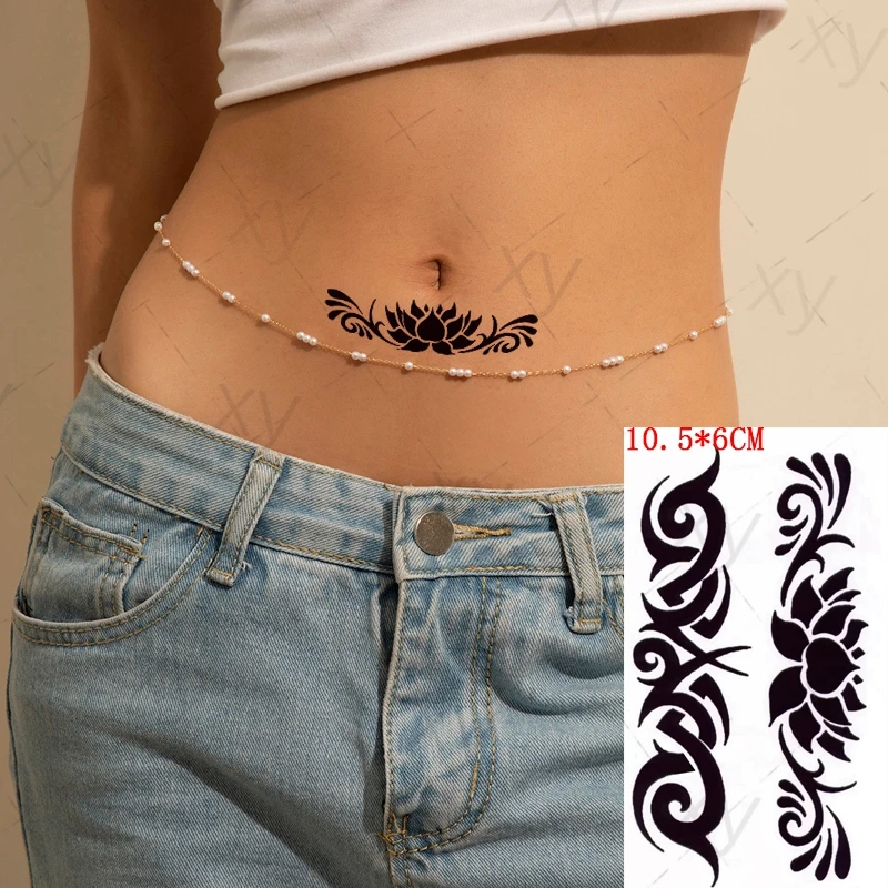 

Водостойкая Временная тату-наклейка Ins лотос черный тотем рисунок дизайн боди-арт флэш-тату искусственная тату для женщин мужчин детей