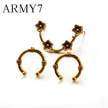 꽃 꽃잎 귀걸이 보헤미아 여성 레트로 실버 귀 클립 스터드 귀걸이 세트 유행 서클 후프 디자인 쥬얼리 장식품 선물 골드(China)