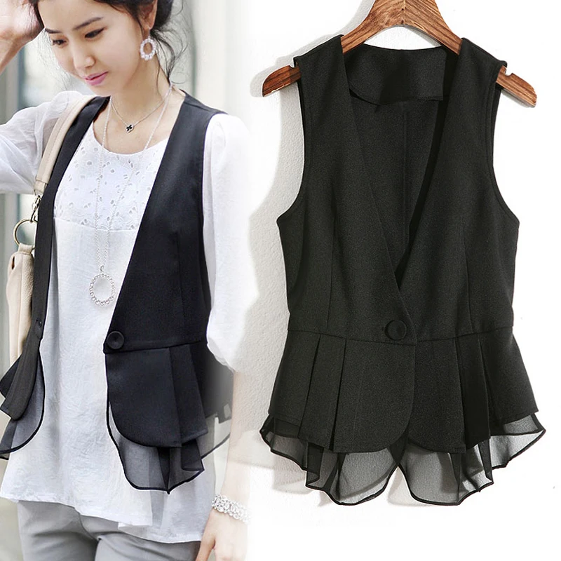 Musim Semi Musim Gugur Gadis Pendek Desain Hitam V Neck Baju Rompi Wanita Sifon Tipis Rompi Kantor Dasar Chiffon Weskit M 4xl Rompi Rompi Aliexpress