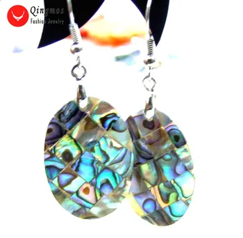 

Qingmos Natural Blue Multicolor Abalone Shell Earring for Women with Genuine 25x18mm Oval Statement Dangle Earring Jewelry E327