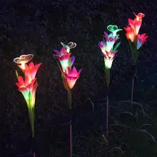 Солнечный свет сада Открытый водонепроницаемый освещение разноцветные бабочки, цветы Светодиодная сказочная лампа для газона Рождественский Декор