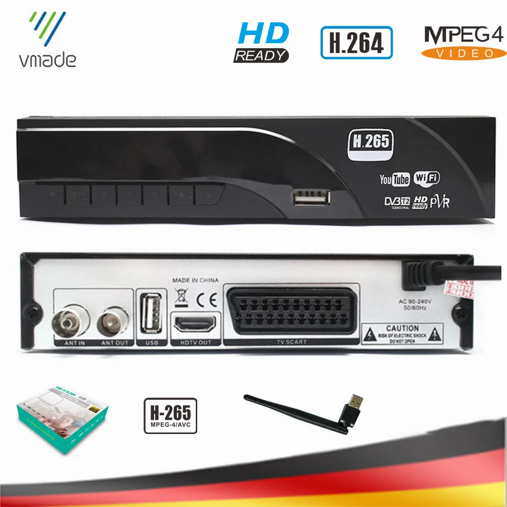 

Vmade DVB-T2 HD Digital Terrestrial Receiver Support Dolby AC3 H.265/HEVC DVB-T Hot Sale Europe TV Tuner Set-Top Box + USB WIFI
