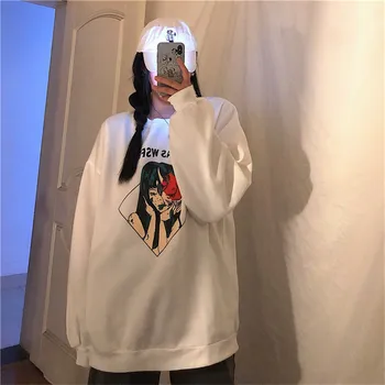 

Lychee Girls Dark Ghost Women Fleece Sweatshirt Loose O-neck Female Pullovers Casual Spring Autumn Winter Lady Sweatshirts Tops