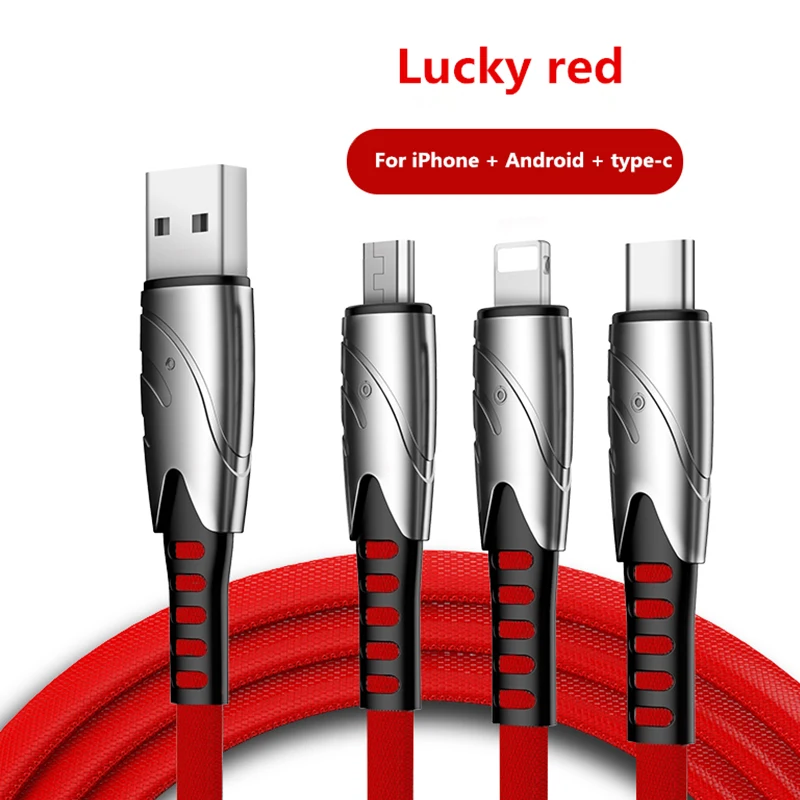 One Drag три линии передачи данных цинковый сплав для X XsMax 11pro Android type-c мобильный телефон Универсальная зарядная линия Быстрая зарядка 3A - Цвет: Red