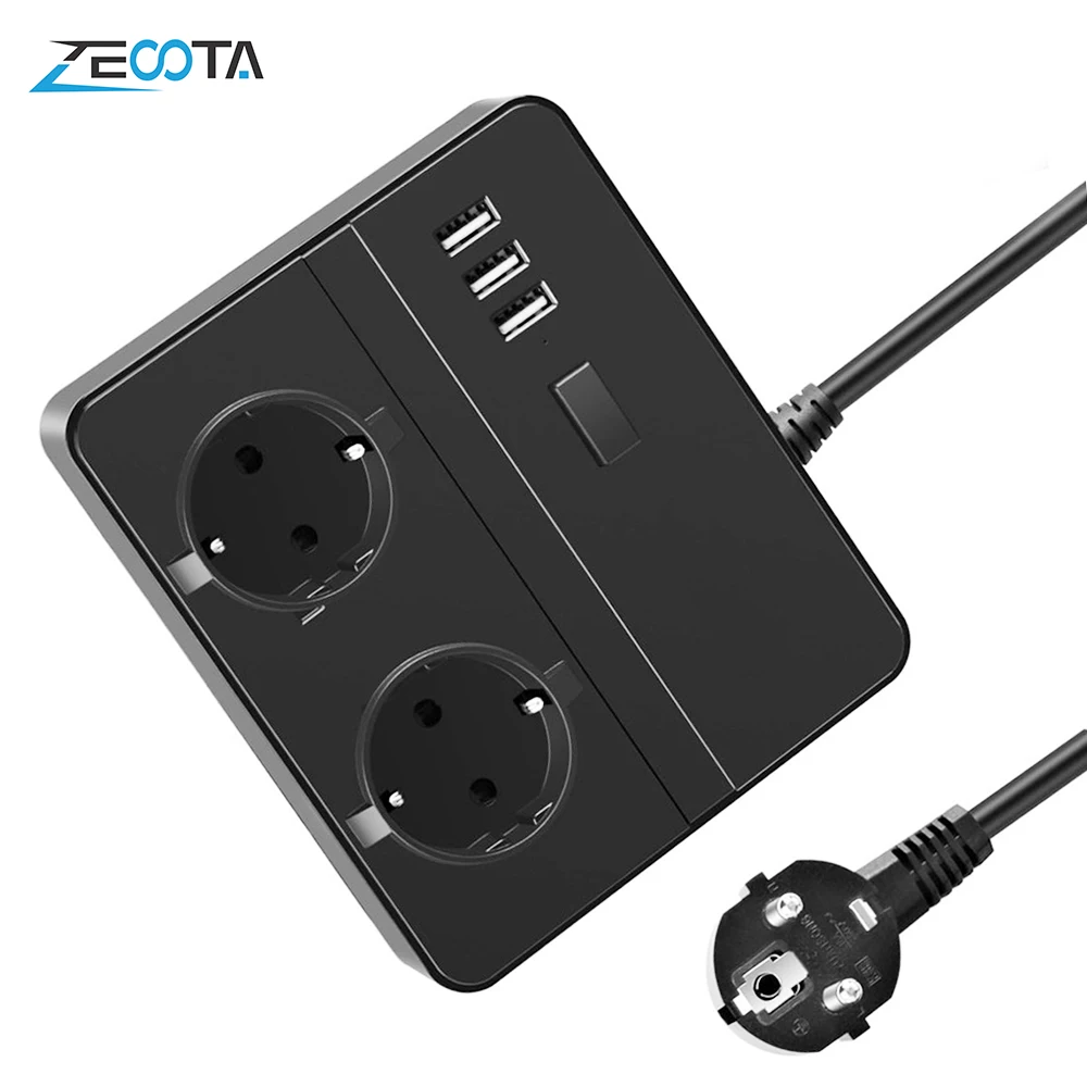 Multiple Power Strip Surge Protection 2 Way EU Outlets Plug Phone Sockets USB 1.8m Extension
