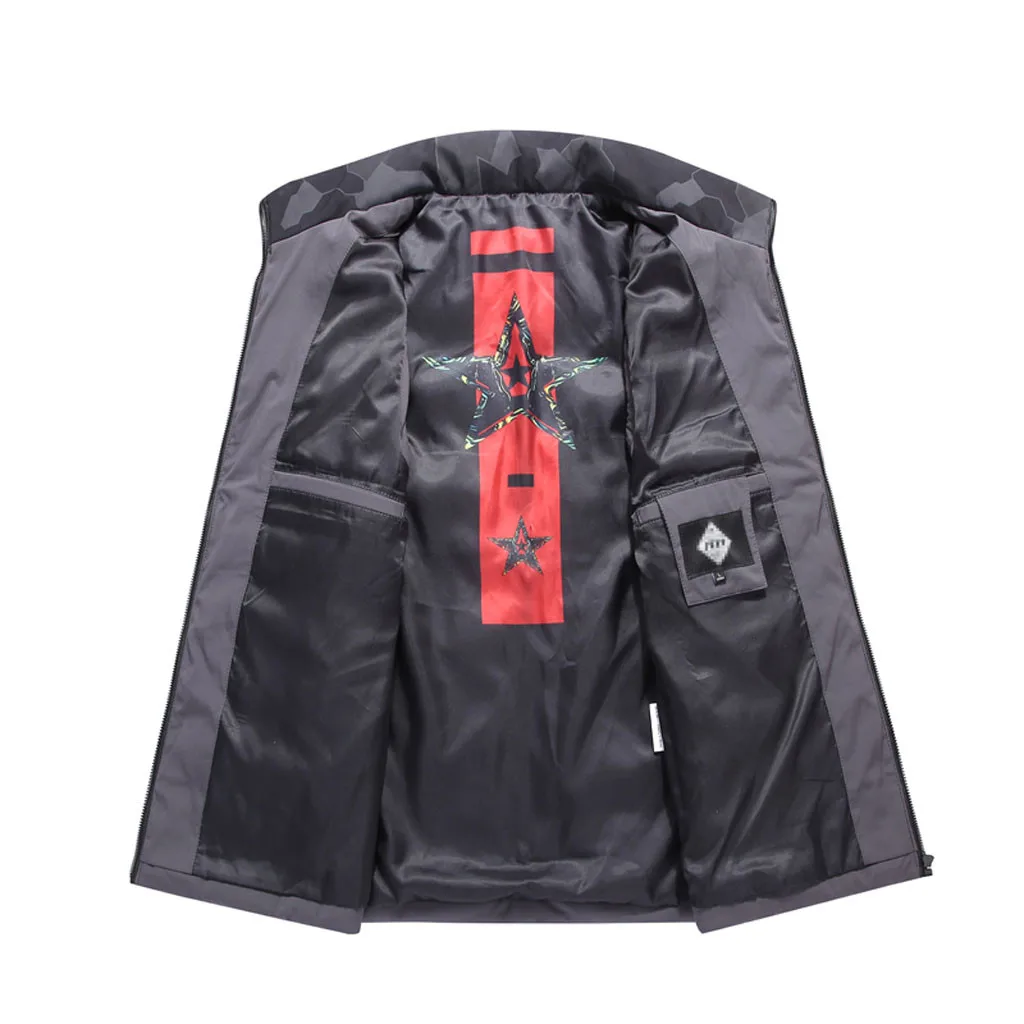 JAYCOSIN Men's Vest Jackets Autumn Winter Fashion Sleeveless zip Vests Casual Coats Male pocket Cotton-Padded Man Vest Polyester