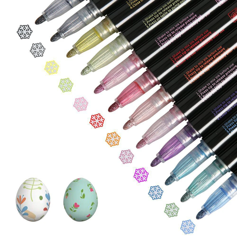 

12Color/ Set Double Line Pen Metallic Color Marker Pen for DIY Painting Album Highlighter Pen Office School Art Supplies