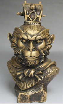 

---425+++Chinese Mythos Bronze Handsome Sun Wukong Monkey King Head Bust Statue Sculpture