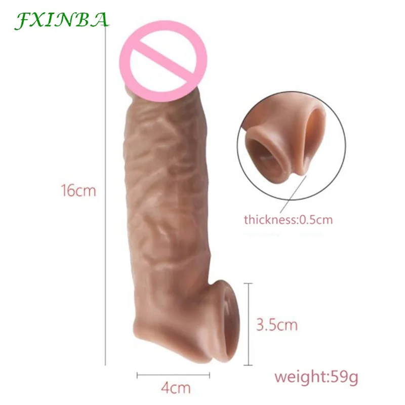 FXINBA 16cm Realistic Penis Sleeve Extender Cock Sleeve Extended Dick Enlargement Delay Ejaculation Reusable Condom Men Sex Toys
