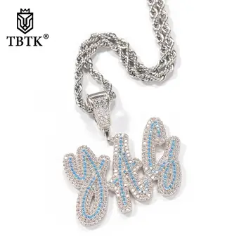 

TBTK Name Necklac Double Layer Cursive Personalized Letters Iced Out Handmade Pendant Necklaces Women Best Friend Gift