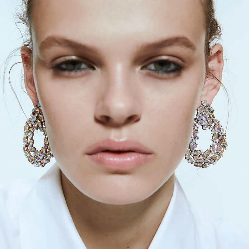 

Miwens ZA Trendy Multicolor Crystal Statement Earrings Women Charm Teardrop Stone Beads Drop Earring Maxi Jewelry Halloween Gift
