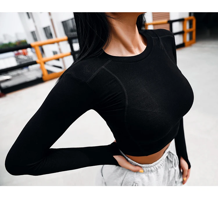 Long-sleeved Sportswear Tight Women Crop top T-shirt Fitness Top Quick dry Suitable Autumn Gym Exercises Yoga shirt T-shirt