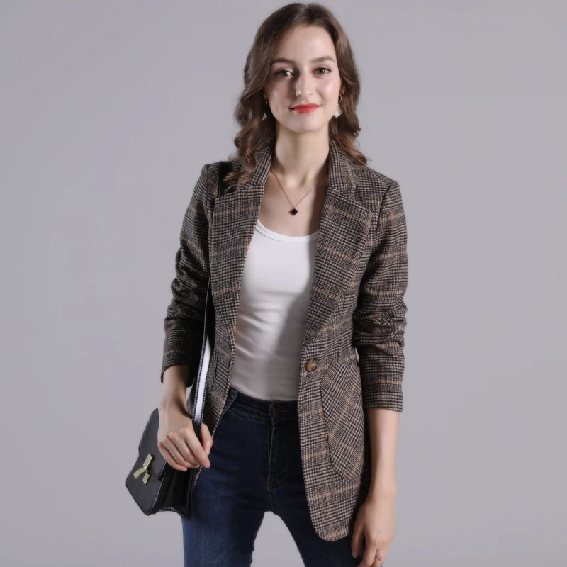 Осень в клетку тартан с узором гусиные лапки узор тонкий короткий рукав Для