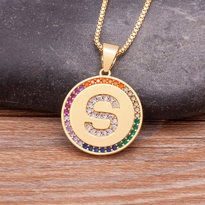 Arrival Luxury A-Z Initial 26 Letters Pendant Charm Chain Necklaces Top Quality Zircon Rainbow Party Wedding Jewelry Gifts