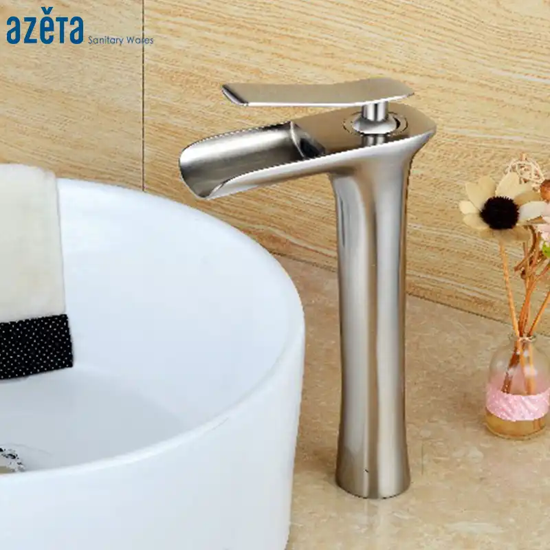 Azeta Bathroom Waterfall Tall Basin Faucet Single Hole Deck